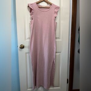 Z Supply Pink Ruffle Sleeve Midi Dress 100% Cotton